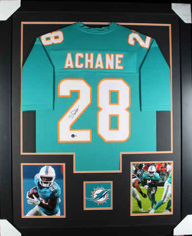 De'Von Achane framed autographed teal jersey "Tower Style"
