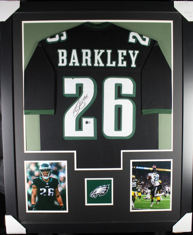 Saquon Barkley framed autographed black jersey "Tower Style"