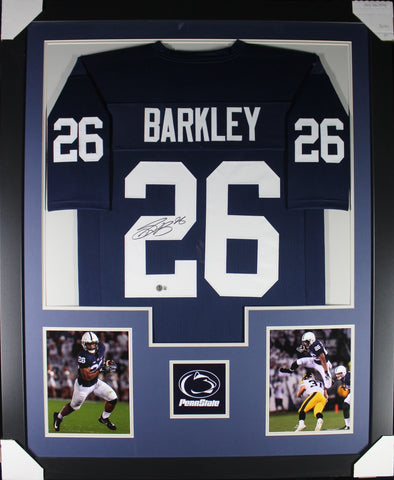 Saquon Barkley framed autographed blue college jersey "Tower Style"