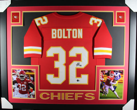 Nick Bolton framed autographed red jersey "Skyline Style"