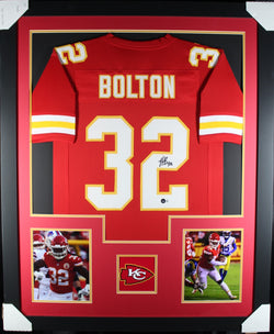 Nick Bolton framed autographed red jersey "Tower Style"
