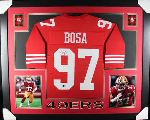 Nick Bosa framed autographed red jersey "Skyline Style"