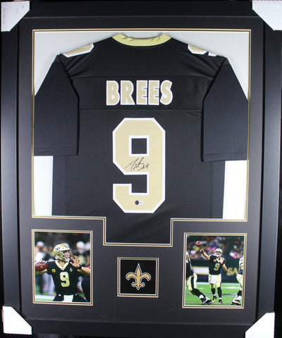 Drew Brees framed autographed black jersey "Tower Style"