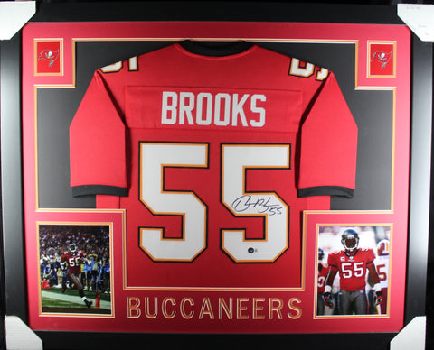 Derrick Brooks framed autographed red jersey "Skyline Style"