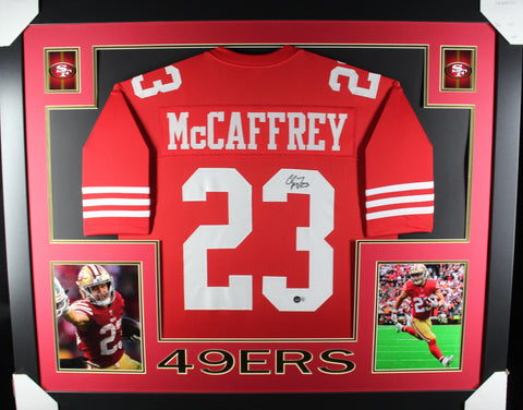 Christian McCaffrey framed autographed red jersey "Skyline Style"