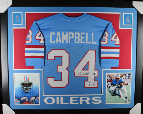 Earl Campbell "HOF 91" Inscribed framed autographed powder blue jersey "Skyline Style"
