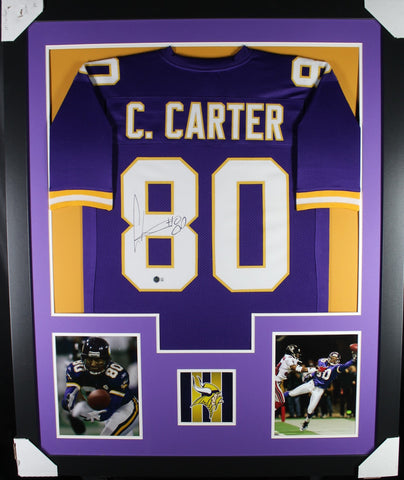 Cris Carter framed autographed purple jersey "Tower Style"