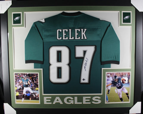 Brent Celek framed autographed green jersey "Skyline Style"
