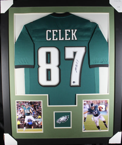 Brent Celek framed autographed green jersey "Tower Style"
