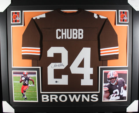 Nick Chubb framed autographed brown jersey "Skyline Style"