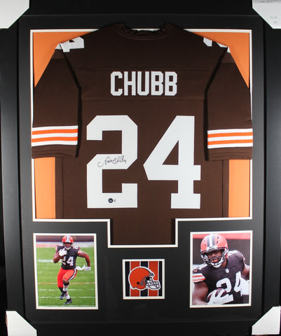 Nick Chubb framed autographed brown jersey "Tower Style"