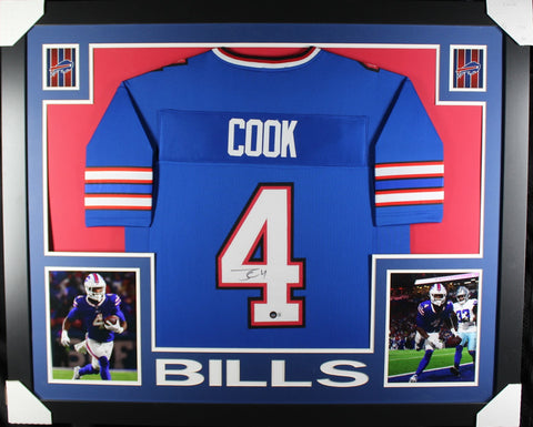 James Cook framed autographed blue jersey "Skyline Style"