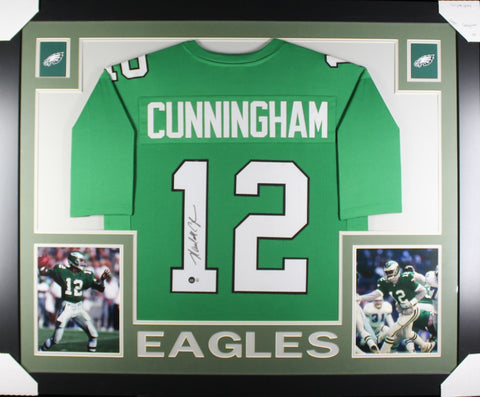 Randall Cunningham framed autographed throwback kelly green jersey "Skyline Style"