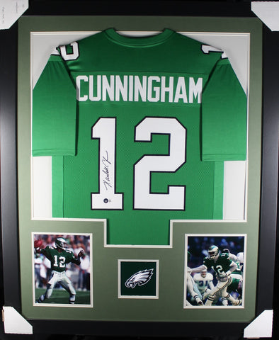 Randall Cunningham framed autographed throwback kelly green jersey "Tower Style"