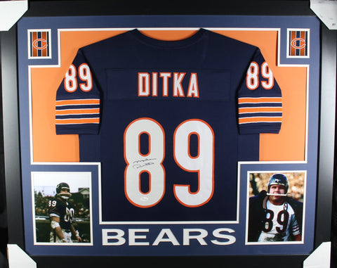 Mike Ditka framed autographed blue jersey "Skyline Style"