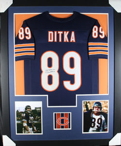 Mike Ditka framed autographed blue jersey "Tower Style"