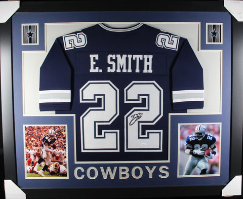 Emmitt Smith framed autographed blue jersey "Skyline Style"