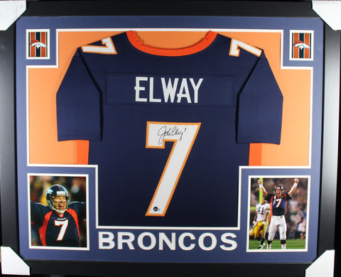 John Elway framed autographed blue jersey "Skyline Style"