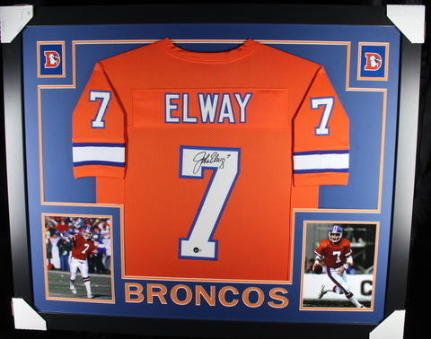 John Elway framed autographed orange jersey "Skyline Style"