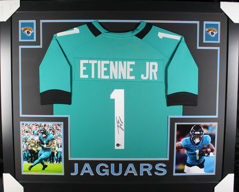 Travis Etienne framed autographed teal jersey "Skyline Style"