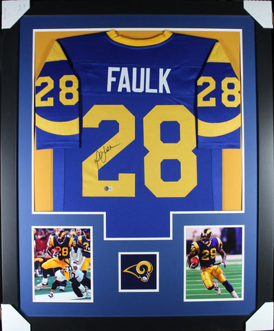 Marshall Faulk framed autographed throwback jersey "Tower Style"