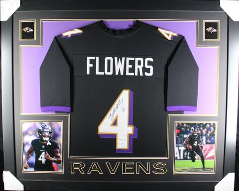Zay Flowers framed autographed black jersey "Skyline Style"