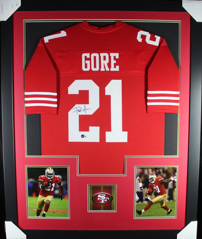 Frank Gore framed autographed red jersey "Tower Style"