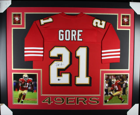 Frank Gore framed autographed red shadow jersey "Skyline Style"