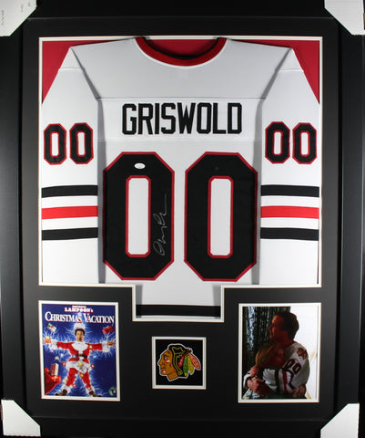 Chevy Chase "Clark Griswold" framed autographed white jersey "Tower Style"