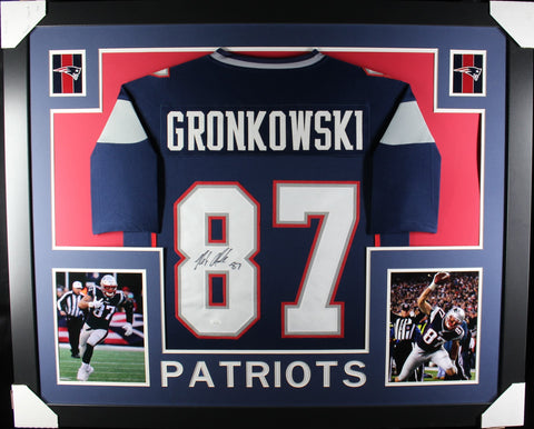 Rob Gronkowski framed autographed blue jersey "Skyline Style"