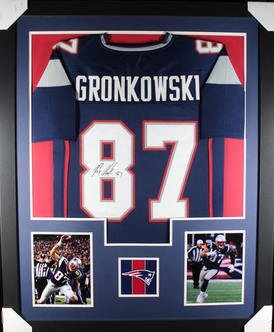 Rob Gronkowski framed autographed blue jersey "Tower Style"