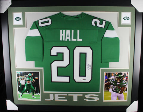 Breece Hall framed autographed green jersey "Skyline Style"