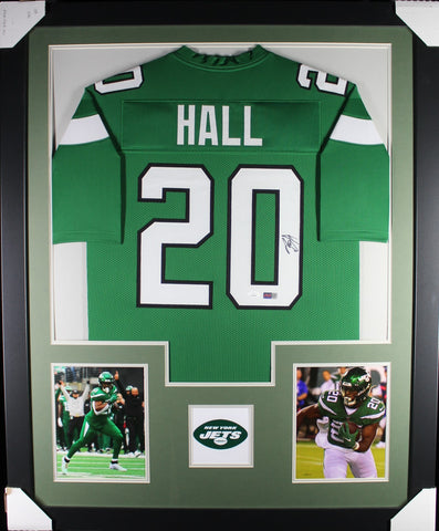 Breece Hall framed autographed green jersey "Tower Style"
