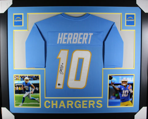 Justin Herbert framed autographed powder blue jersey "Skyline Style"