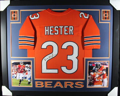 Devin Hester framed autographed orange jersey "Skyline Style"