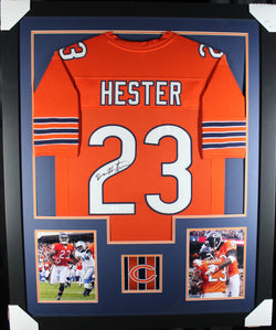 Devin Hester framed autographed orange jersey "Tower Style"