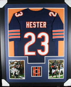 Devin Hester framed autographed blue jersey "Tower Style"