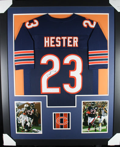 Devin Hester framed autographed blue jersey "Tower Style"