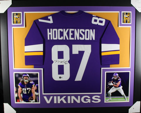 TJ Hockenson framed autographed purple jersey "Skyline Style"