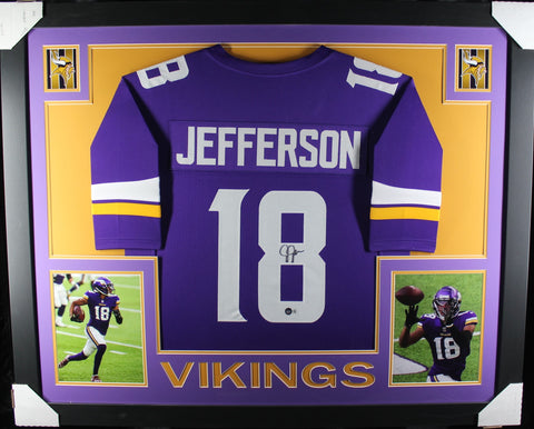 Justin Jefferson framed autographed purple jersey "Skyline Style"