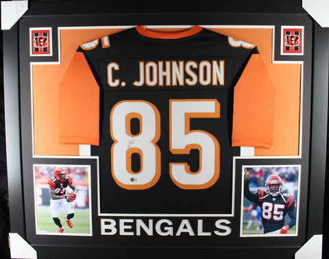 Chad "Ochocinco" Johnson framed autographed black jersey "Skyline Style"
