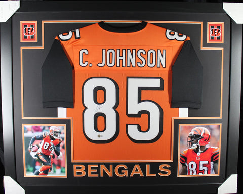 Chad "Ochocinco" Johnson framed autographed orange jersey "Skyline Style"