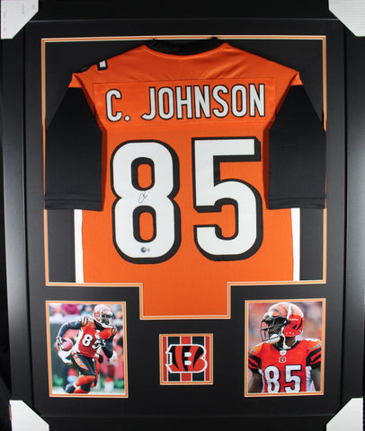Chad "Ochocinco" Johnson framed autographed orange jersey "Tower Style"