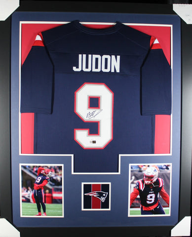 Matthew Judon framed autographed blue jersey "Tower Style"