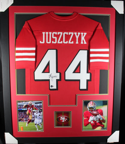Kyle Juszczyk framed autographed red jersey "Tower Style"
