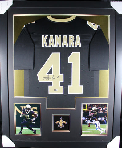 Alvin Kamara framed autographed black jersey "Tower Style"