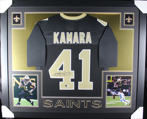 Alvin Kamara framed autographed black jersey "Skyline Style"