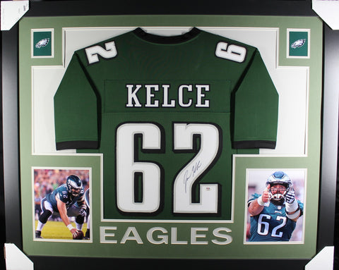 Jason Kelce framed autographed green jersey "Skyline Style"