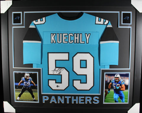 Luke Kuechly framed autographed teal jersey "Skyline Style"