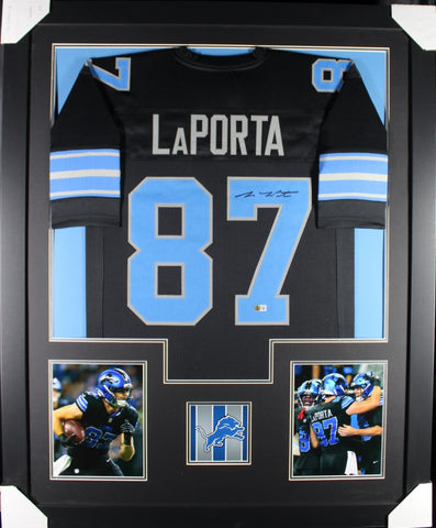 Sam LaPorta framed autographed black jersey "Tower Style"
